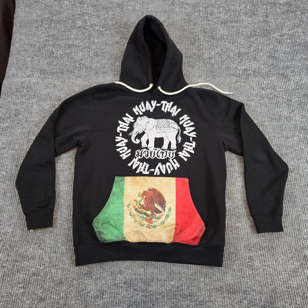 Interstate Apparel Muay Thai Elephant Mexico Flag Hoodie Black Pullover Men's M